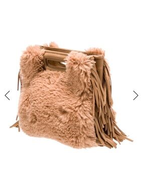 Maje Faux-Fur Fringe Mini Bag in Camel